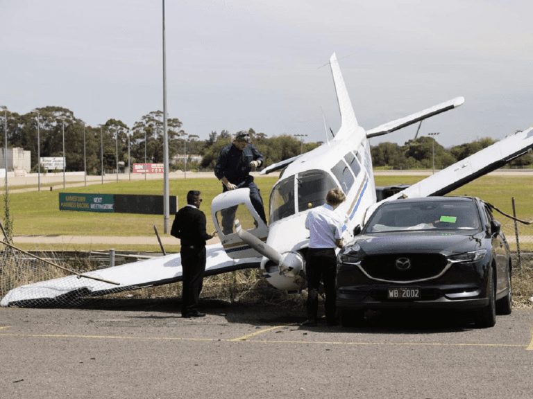 ‘Can I hug you’: Shaking dad-to-be crash lands plane at raceway