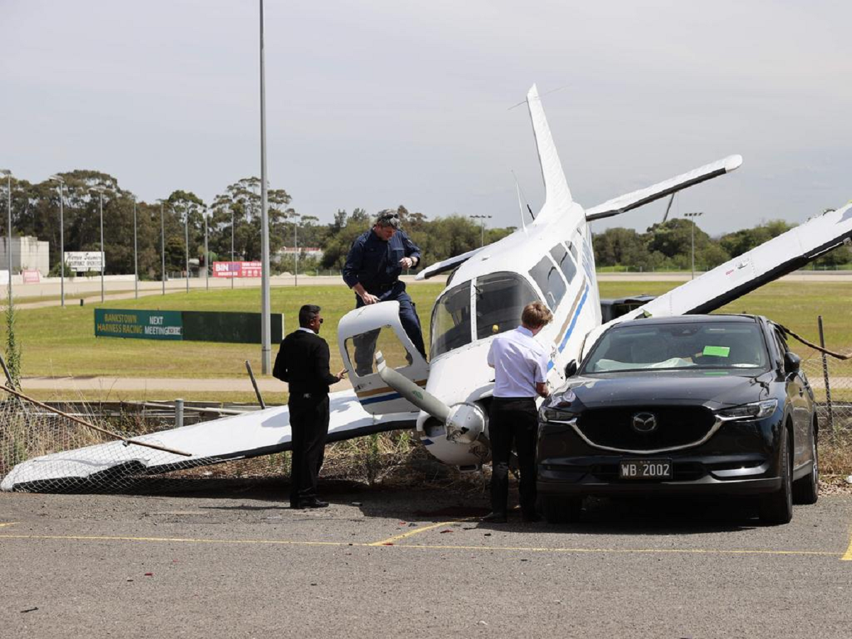 ‘Can I hug you’: Shaking dad-to-be crash lands plane at raceway