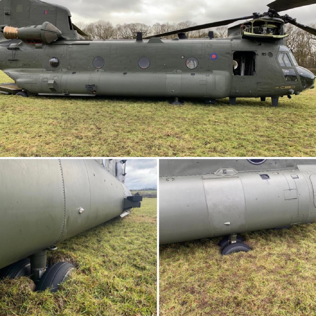 Royal Air Force Chinook HC6A (CH-47F) became stuck in soft ground after a forced landing