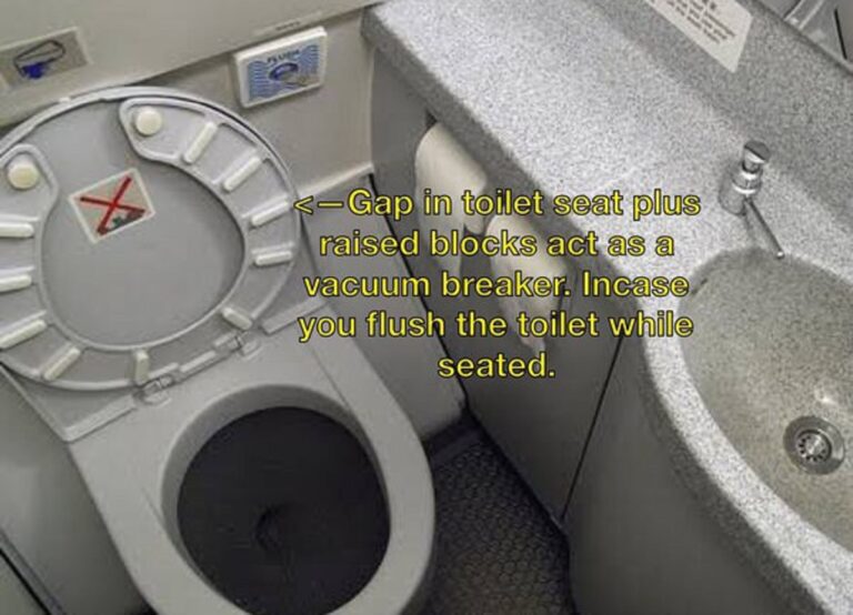 What happens if you flush while seated on the toilet on an airplane?