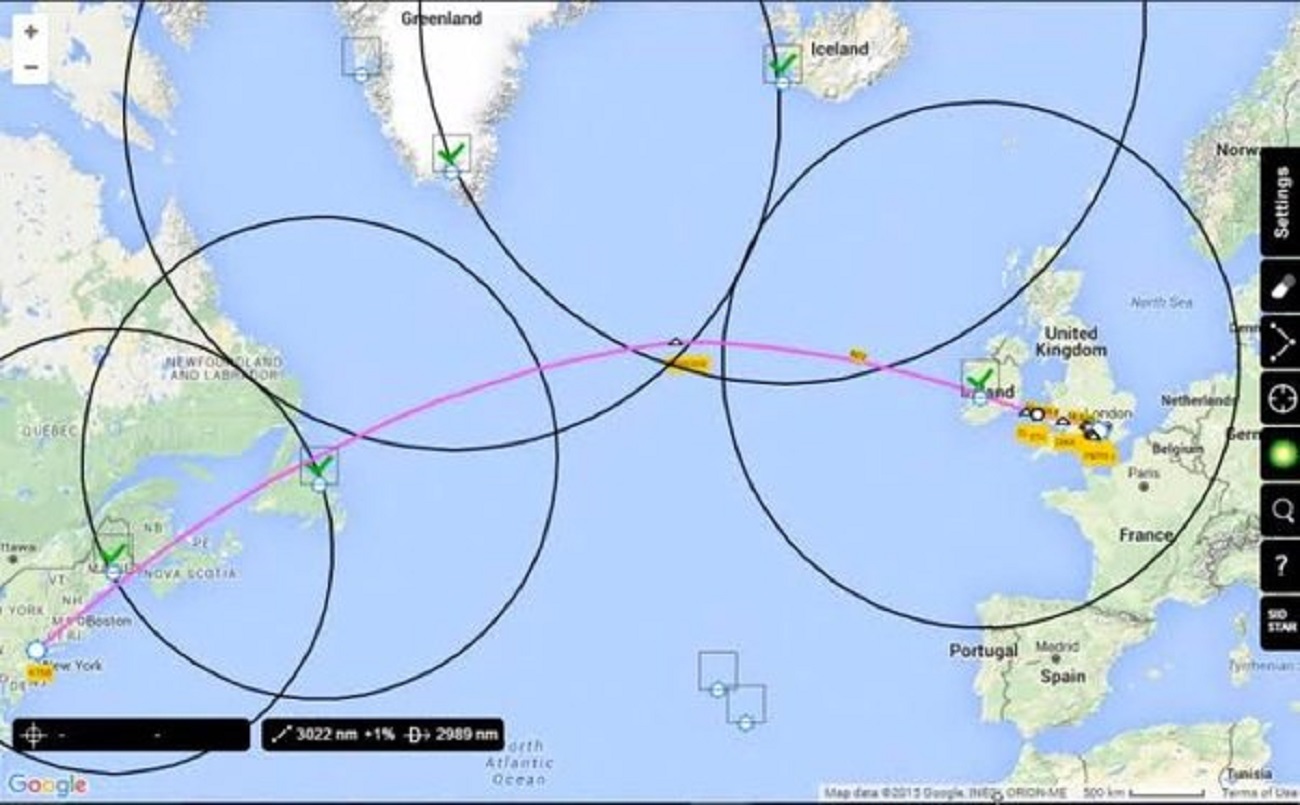 Where would a flight between New York and London do an emergency landing if it’s engines fail in the middle of the Atlantic?