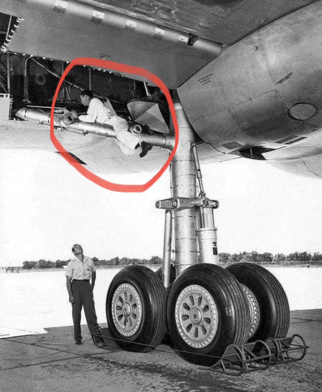 Landing gear strut of a B-36 Peacemaker