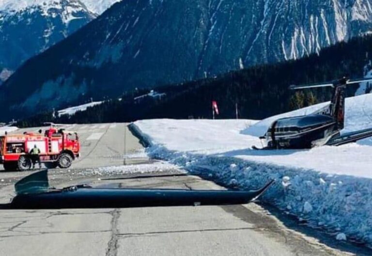 Pilatus PC-12 has lost its left wing during crash-landing at Courchevel, France