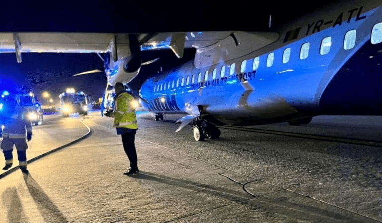 TAROM AT72 at Budapest on Nov 12th 2023, tyre damage on landing