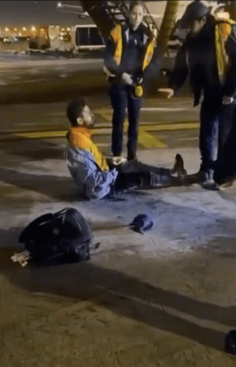 A passenger boarded a B777, then opened a door and fell out of the plane