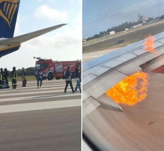 Ryanair aircraft evacuated in Brindisi after engine fire before flight to Torino