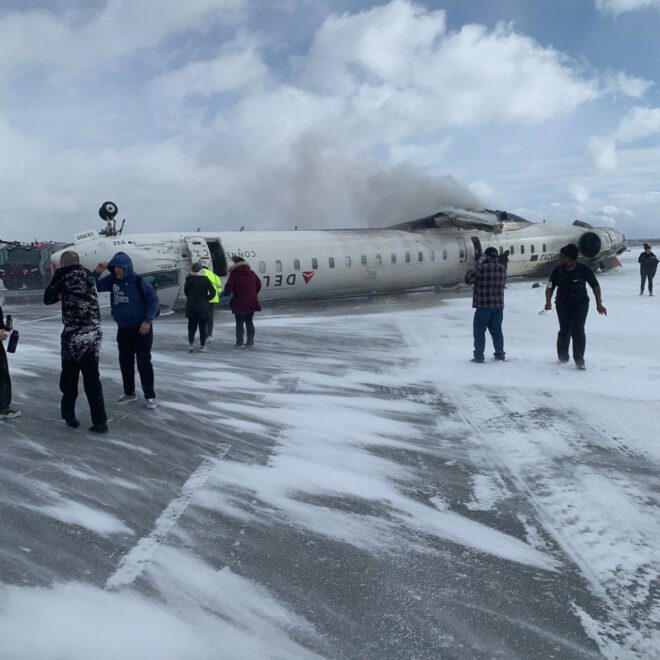 Delta Air Lines plane crashes, flips at Toronto airport: 18 injured.